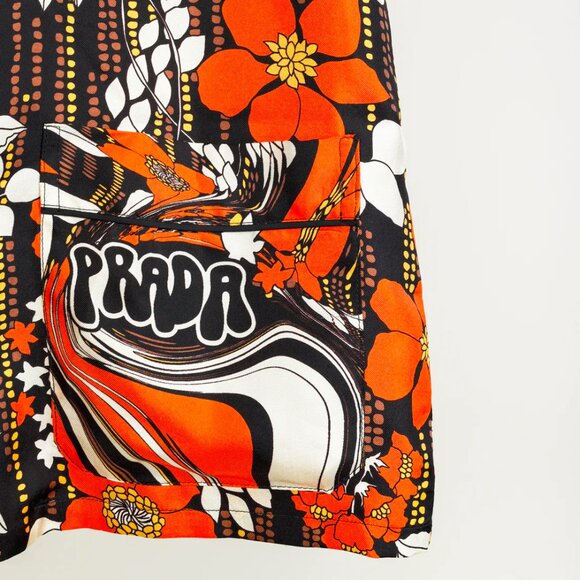 Prada Cruise 2019 Orange Silk Hawaiian Print Bowling Shirt - Picture 7 of 15